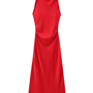 Elegant Sleeveless Satin Midi Dress for Evening Parties