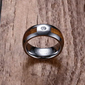 Vintage Wood Inlay Tungsten Carbide Ring for Men, 8mm Tigrade - Men's Rings 2