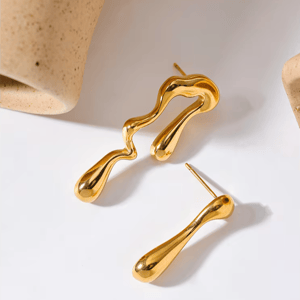 Asymmetrical 18K Gold Plated Stainless Steel Big Stud Earrings Yhpup - Women's Earrings 2