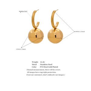 Elegant Stainless Steel Round Ball Drop Huggie Earrings for Women