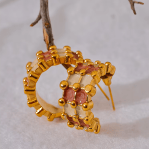 Geometric C-Shape Enamel Hoop Earrings with Gold Charm Yhpup - Women's Earrings 2