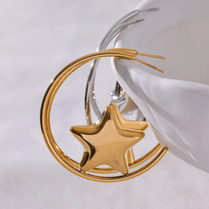 Trendy Stainless Steel Round Star Huggie Earrings for Women Trendy Stainless Steel Round Star Huggie Earrings for Women