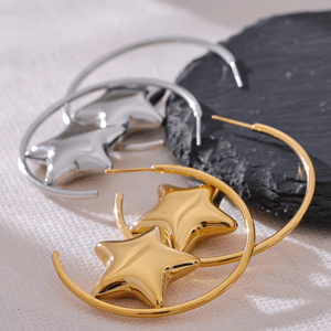 Trendy Stainless Steel Round Star Huggie Earrings for Women Trendy Stainless Steel Round Star Huggie Earrings for Women