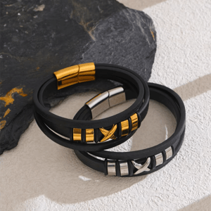 Stylish Wide Leather Stainless Steel Bracelet for Men