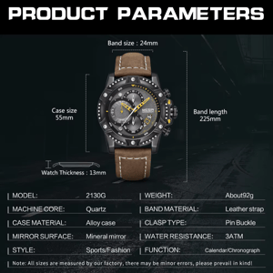 Fashionable Men's Chronograph Quartz Watch with Leather Strap