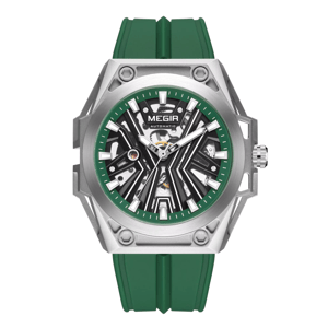 Men’s Stainless Steel Skeleton Mechanical Watch with Silicone Strap Men’s Stainless Steel Skeleton Mechanical Watch with Silicone Strap