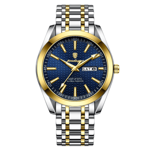 Elegant Stainless Steel Business Watch with Calendar and Luminous Dial