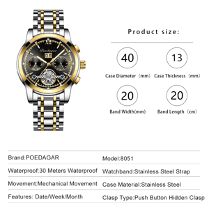 Elegant Mechanical Tourbillon Watch with Luminous Display & Date Poedagar - Men's Dress Watches 5