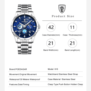 Stylish Chronograph Quartz Watch with Date and Luminous Hands Poedagar - Men's Dress Watches 5
