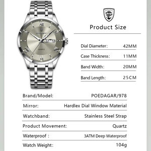Stylish Men's Stainless Steel Quartz Watch with Calendar Display Poedagar - Men's Dress Watches 5