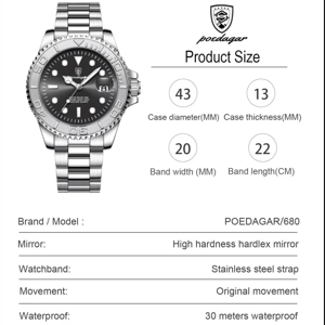 Stylish Stainless Steel Quartz Watch with Luminous Display