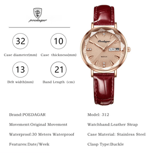 Elegant Ultra-Thin Leather Watch with Luminous Quartz Movement Poedagar - Women's Dress Watches 4