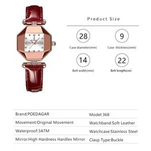Elegant Red Dial Women's Leather Watch with Irregular Case Design Elegant Red Dial Women's Leather Watch with Irregular Case Design
