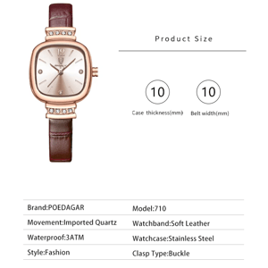 Elegant Square Dial Leather Strap Waterproof Quartz Watch for Women