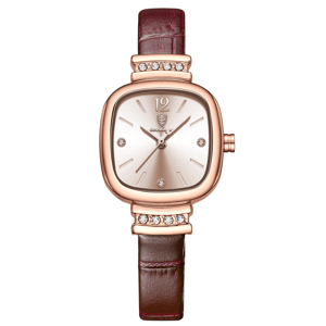 Elegant Square Dial Leather Strap Waterproof Quartz Watch for Women