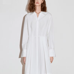 Elegant Pleated A-Line Dress with Turn-Down Collar and Stripes