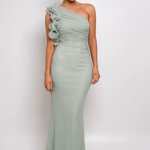 One-Shoulder Ruffle Maxi Dress with Hollow-Out Ruched Detail Julissa Mo - Women's Maxi Dresses 10