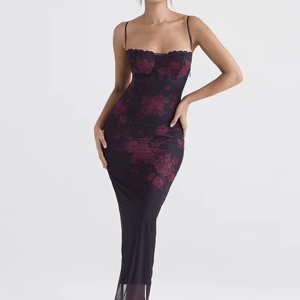 Printed Fishtail Maxi Dress with Spaghetti Straps and Ruched Detail Mozision - Women's Maxi Dresses 8