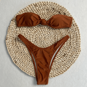 Strapless Thong Bikini Set with Knotted Detail and Bandeau Top