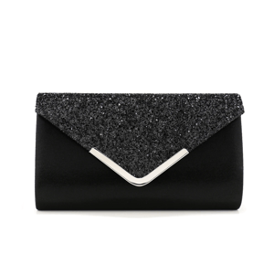 Silver Glitter Envelope Clutch with V Design and Chain Strap Sekusa - Women's Clutch Bags 7