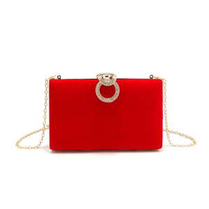 Velvet Clutch with Diamond Detail and Chain for Evening Events Sekusa - Women's Clutch Bags