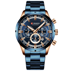 Stylish Chronograph Quartz Watch with Stainless Steel Strap Curren - Men's Dress Watches