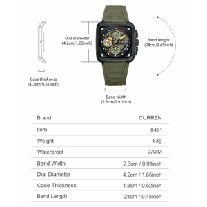 Men’s Sport Watch with Square Chronograph Dial and Silicone Strap