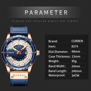 Stylish Men's Leather Watch with Luminous Hands and Date Display Curren - Men's Dress Watches 5