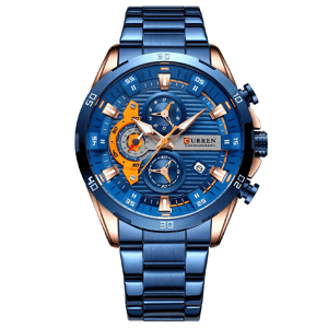 Stylish Stainless Steel Men's Watch with Luminous Chronograph Dial Curren - Women's Dress Watches