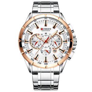 Stylish Chronograph Men's Watch with Big Dial and Steel Band Curren - Women's Dress Watches