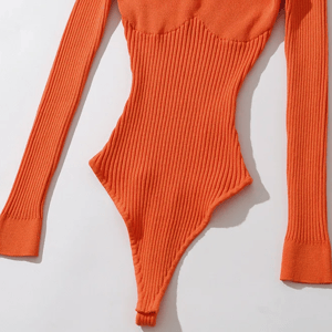 Long Sleeve Square Neck Bodysuit with Halter V-Neck Detail Bruscrest - Women's Babydolls & Bodysuits 3