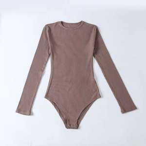 Ribbed Long Sleeve Bodysuit with Bodycon Fit for Streetwear