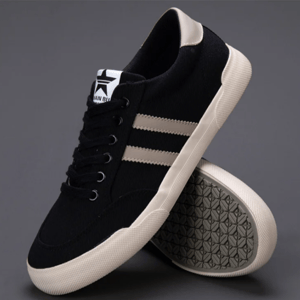 Men’s Vintage Canvas Vulcanized Sneakers with Flat Rubber Sole