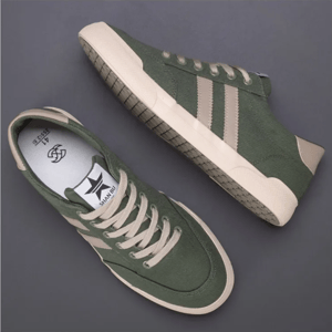 Men’s Vintage Canvas Vulcanized Sneakers with Flat Rubber Sole