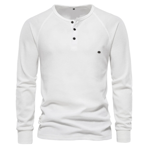 Men’s Waffle Knit Henley Long Sleeve T-Shirt for Casual Wear