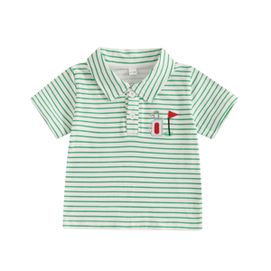 Toddler Boys Striped Golf Tee with Embroidered Detail