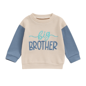 Waffle Knit Color Block Sweatshirt for Toddlers with Letter Embroidery Focusnorm - Kids's Tops 13