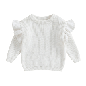 Baby Girls Knit Sweater with Ruffle Sleeves for Cooler Seasons Baby Girls Knit Sweater with Ruffle Sleeves for Cooler Seasons