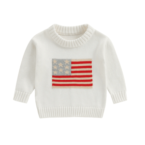 Girls Flag Embroidered Knit Sweater for Independence Day