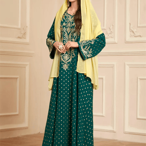 Elegant Embroidered Jalabiya with Matching Scarf and Long Sleeves
