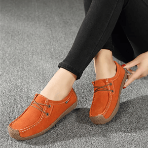 Genuine Leather Lace-Up Flats for Women with Suede Finish