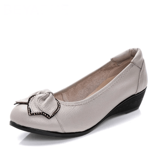 Genuine Leather Wedge Heels with Bow Slip-On Design