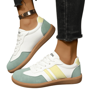 Stylish Patchwork Lace-Up Sneakers with Stitching Details Rimocy - Women's Low Top Sneakers