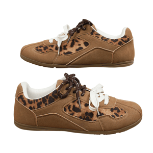 Leopard Pattern Lace Up Sneakers with Soft Sole Rimocy - Women's Low Top Sneakers