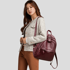 Stylish Women’s Leather Backpack with Large Capacity and Compartments