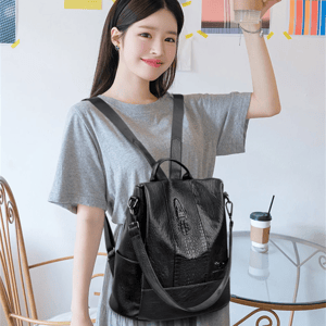 Stylish Crocodile Pattern Leather Backpack with Large Capacity