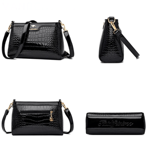 Elegant Crocodile Pattern Patent Leather Shoulder Crossbody Bag Women