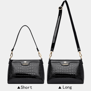 Elegant Crocodile Pattern Patent Leather Shoulder Crossbody Bag Women