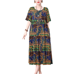 Elegant Summer Casual Dress with Print and Loose Fit Design Fanmuer - Women's Plus Size Dresses