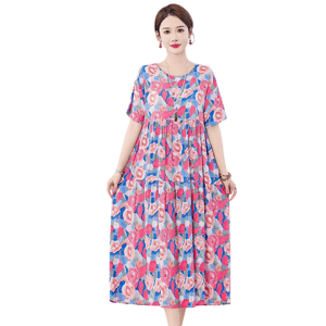 Bohemian Plus Size Summer Dress with Vintage Print and Pockets